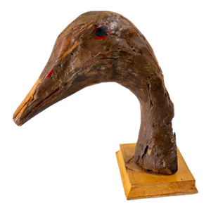 Mid-Century Folk Art Found Driftwood Painted Goose or Duck Head