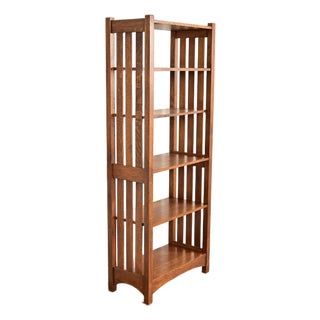Stickley Mission Oak Arts & Crafts Slatted Tall Bookcase For Sale