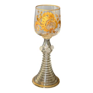 Antique Moser St Louis Wine Glass Gold Gilt With Ribbed Stem For Sale