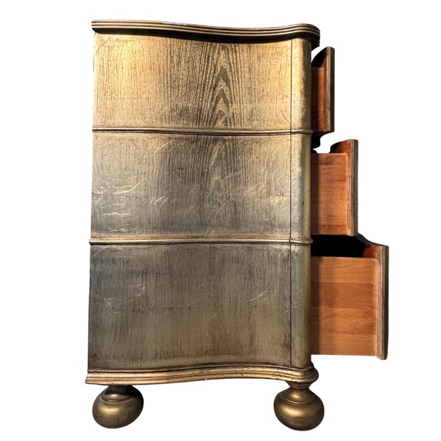 Ethan Allen Serpentine Chest in Original Metallic Silver-Gold Finish For Sale - Image 10 of 13