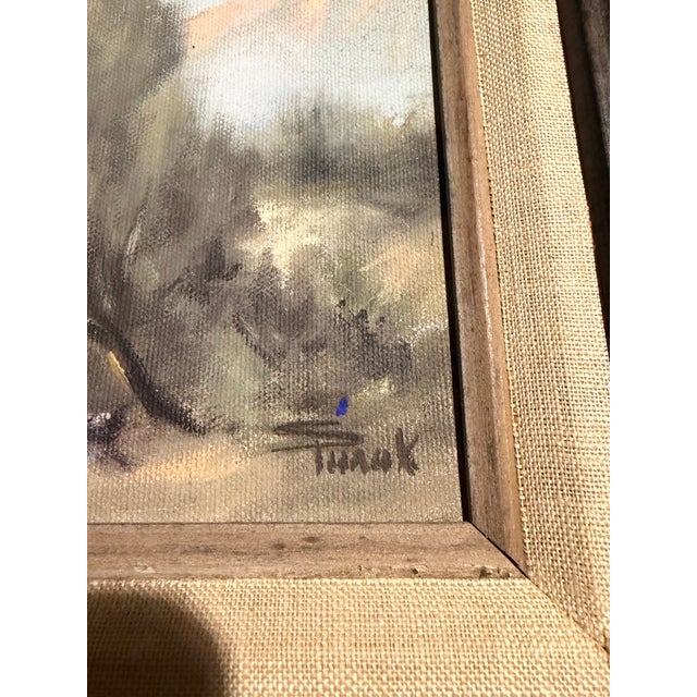 Rustic 1960s Original Signed Sonia Punak Desert Landscape Acrylic on Canvas in Original Carved Wood Frame – 18” X 16” For Sale - Image 3 of 11