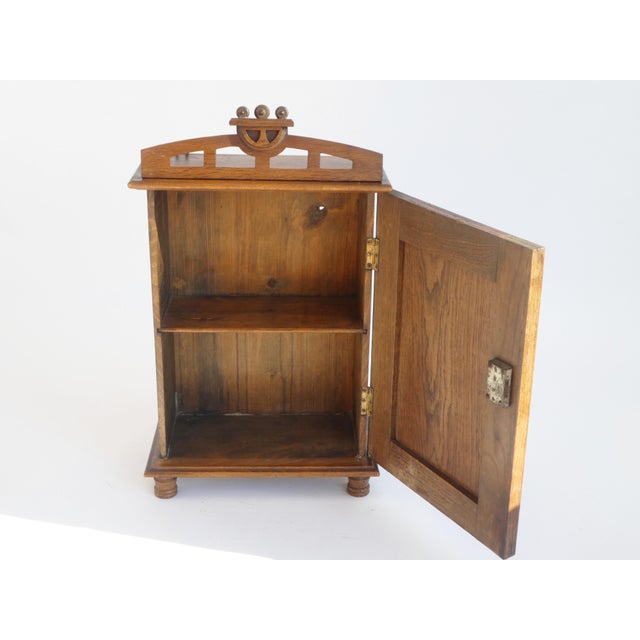 Vintage Dutch Oak Medicine Cabinet with Brass Decor, 1920s For Sale - Image 6 of 9