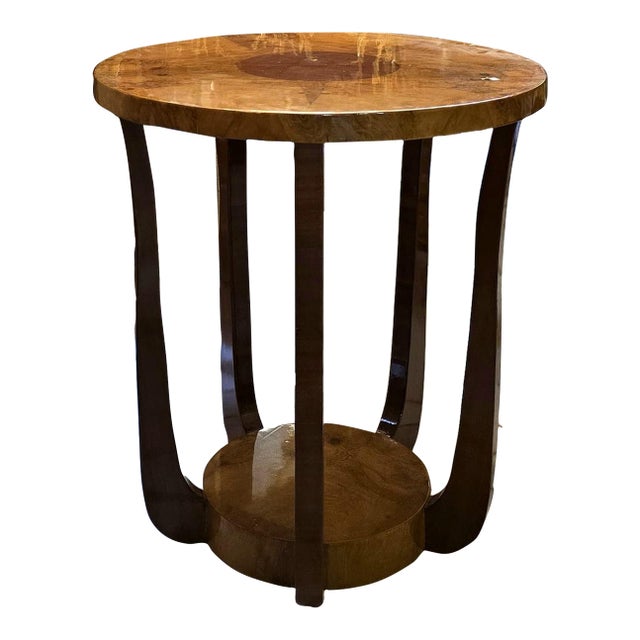Art Deco Round Side Table – Elegant Wooden Accent Table With Timeless Geometric Style For Sale