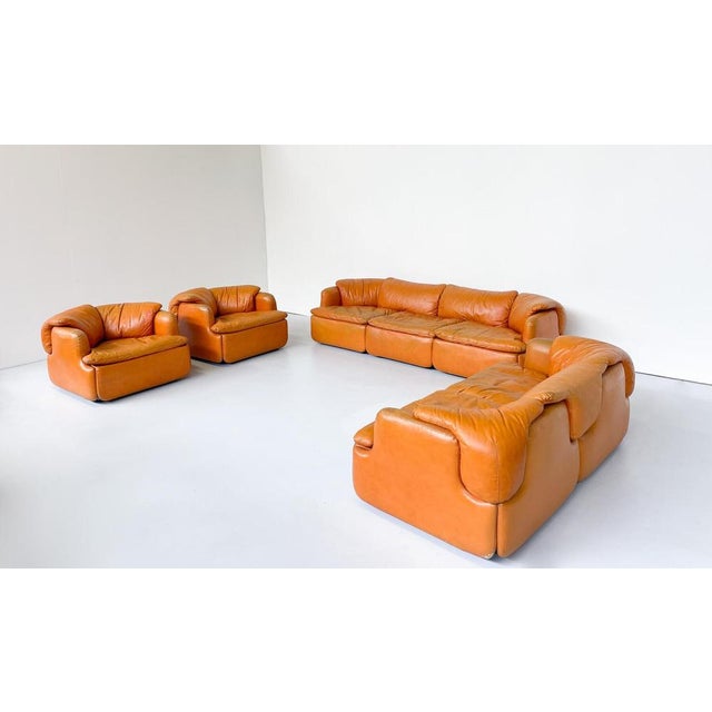 Confidential Seating Set in Cognac Leather by Alberto Rosselli for Saporiti, Italy, 1970s, Set of 4 For Sale - Image 16 of 17