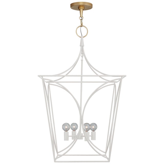 Kate Spade New York for Visual Comfort Signature Cavanagh Medium Lantern in Light Cream & Gild For Sale