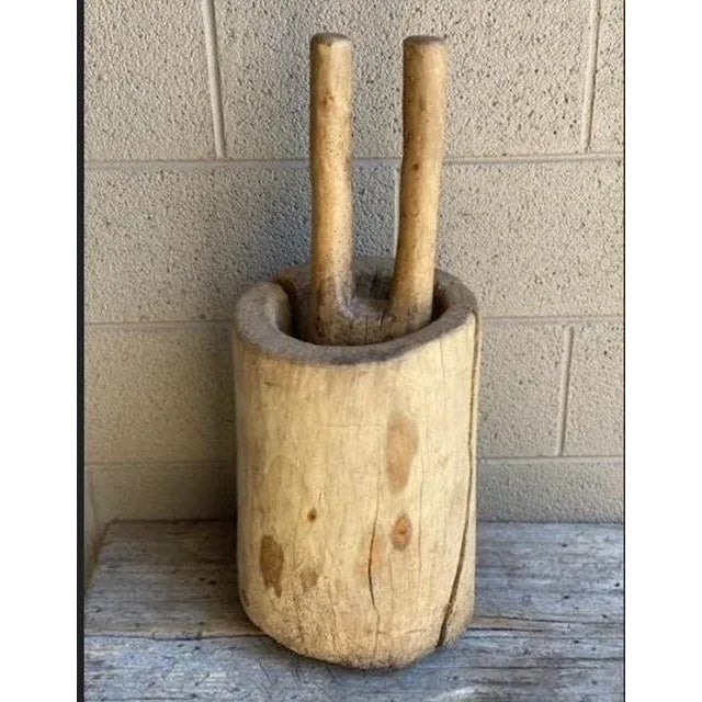 Farmhouse Early 19th Century Primitive Wood Mortar and Pestle, Belgium For Sale - Image 3 of 9