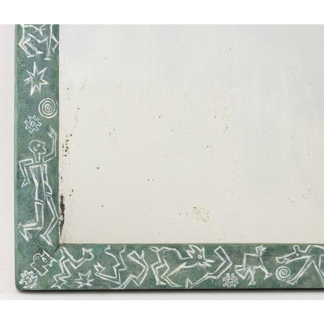 Sage Green Ground Paint-Decorated Wood Framed Arch Form Mirror For Sale - Image 4 of 6