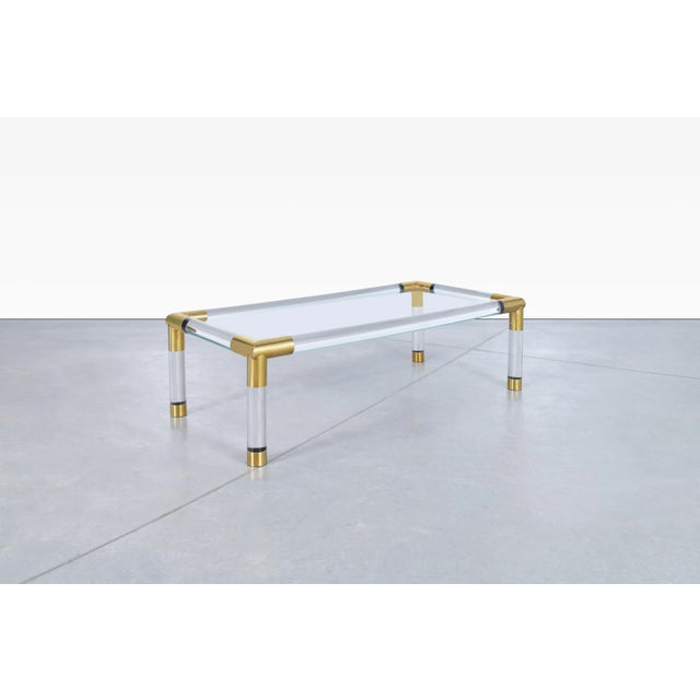 1970s Vintage Italian Modernist Lucite and Brass Coffee Table, 1970s For Sale - Image 5 of 12