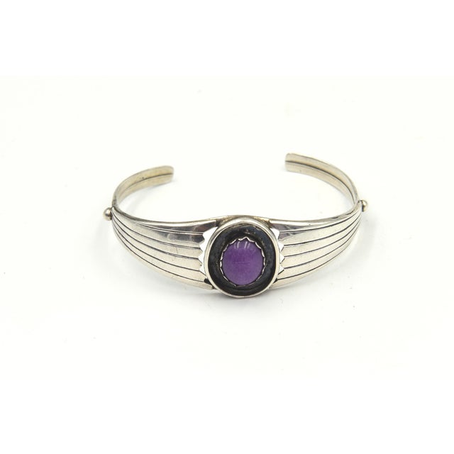 Silver Late 20th Century Native American Sugilite Sterling Silver Cuff Bracelet For Sale - Image 8 of 12