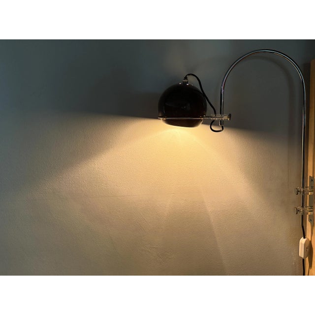 Vintage Dutch Mushroom Arc Wall Lamp in Brown Acrylic Glass and Chrome attributed to Gepo For Sale - Image 6 of 11