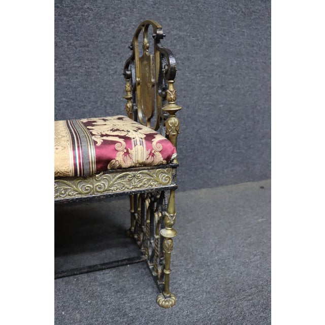Oscar Bach Attributed Gilt Bronze and Wrought Iron Upholstered Bench For Sale - Image 10 of 15