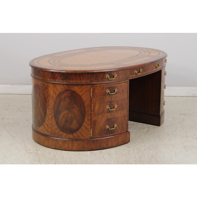 Maitland - Smith Maitland Smith Leather Top Oval Partners Desk For Sale - Image 4 of 18