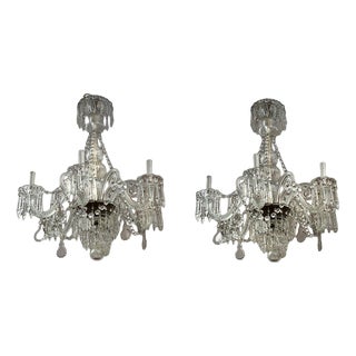 Antique Six-Light Chandeliers in Crystal and Murano Glass, Naples, Early 20th Century, Set of 2 For Sale