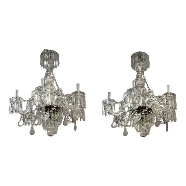 Antique Six-Light Chandeliers in Crystal and Murano Glass, Naples, Early 20th Century, Set of 2 For Sale