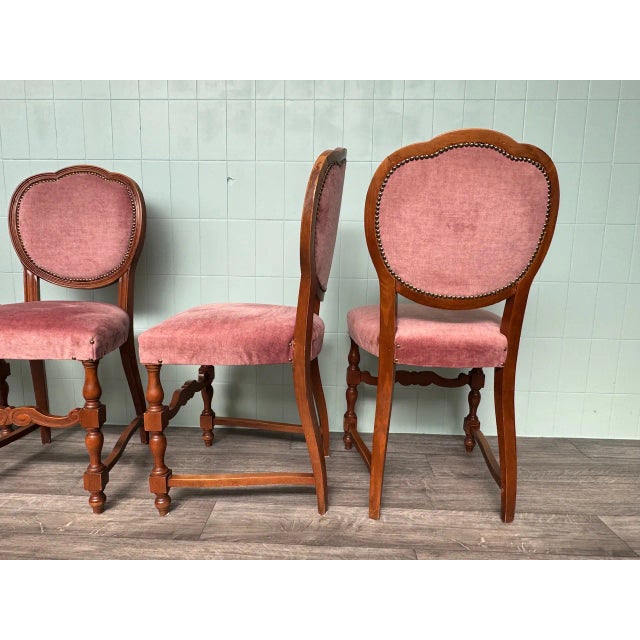 Italian Chairs in Beech and Velvet, 1960s, Set of 6 For Sale - Image 10 of 16