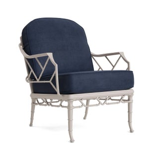Brown Jordan Calcutta Lounge Chair, Dove frame with Fusion Neptune fabric For Sale
