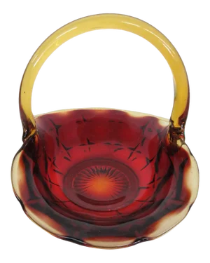 Indiana Tiara Glass Amberina Sunset Constellation Basket Bowl With Handle