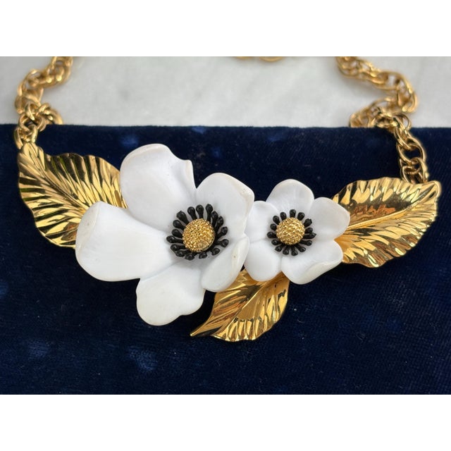 Vintage Louis Feraud Paris Costume Necklace - White Floral Statement Piece For Sale - Image 9 of 9
