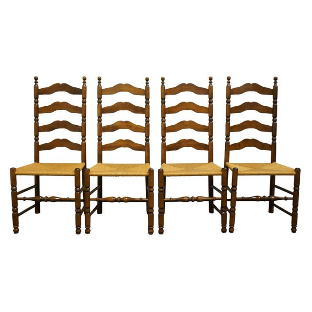 Set of 4 ETHAN ALLEN Heirloom Nutmeg Maple Colonial Early American Ladderback Rush Seat Dining Side Chairs 44.5" High...