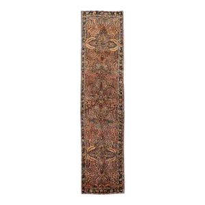 1960s Vintage Persian Hamadan Peach Handmade Floral Wool Runner
