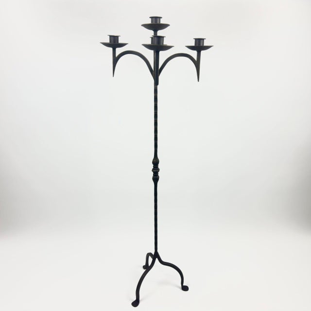 Metal Hand Forged Iron Floor Candelabra 48.5″ (123cm) Antique Gold Patina 5-Arm Grand Candelabra Wedding & Home Decor For Sale - Image 7 of 8