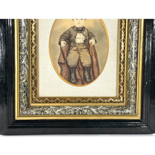 Gray 19th Century Victorian Framed Pastel & Watercolor Portrait Painting of Young Boy For Sale - Image 8 of 10