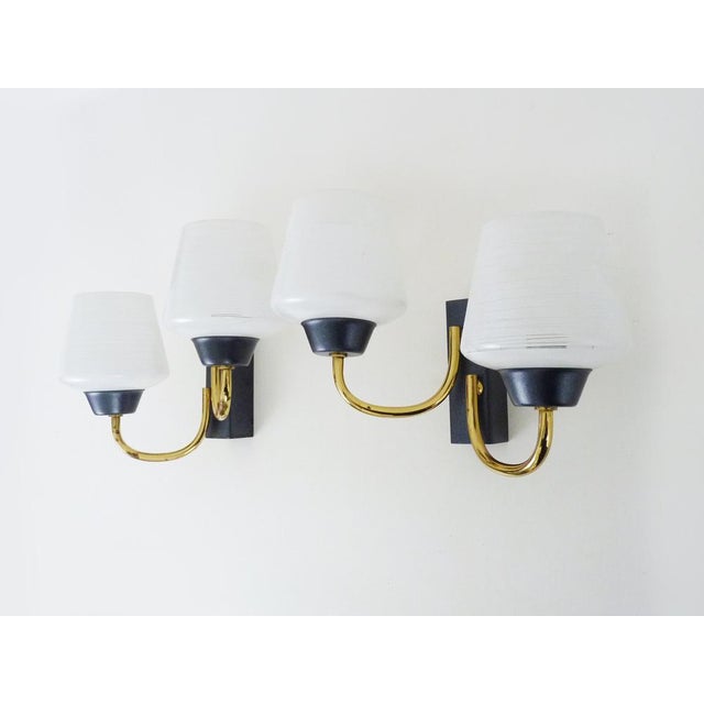 Vntage Brass Wall Lights with Glass Globe from Maison Arlus, 1950s For Sale - Image 4 of 8