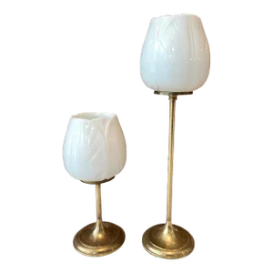 Mid Century Pair of Tulip Votive Candlesticks