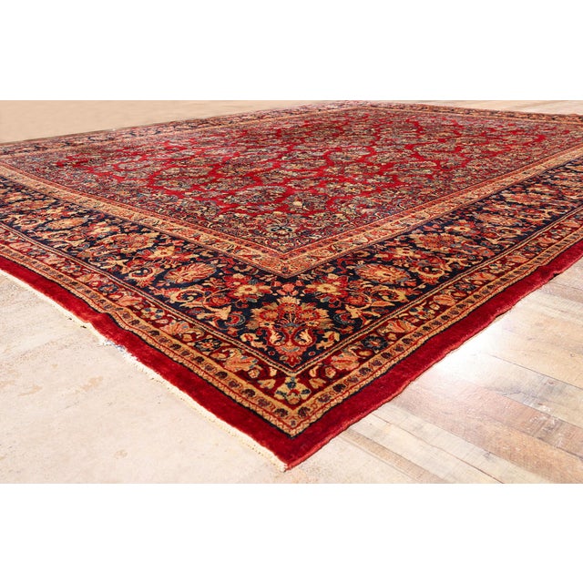 Red Red Antique Persian Sarouk Rug, 13'08 X 17'02 For Sale - Image 8 of 10