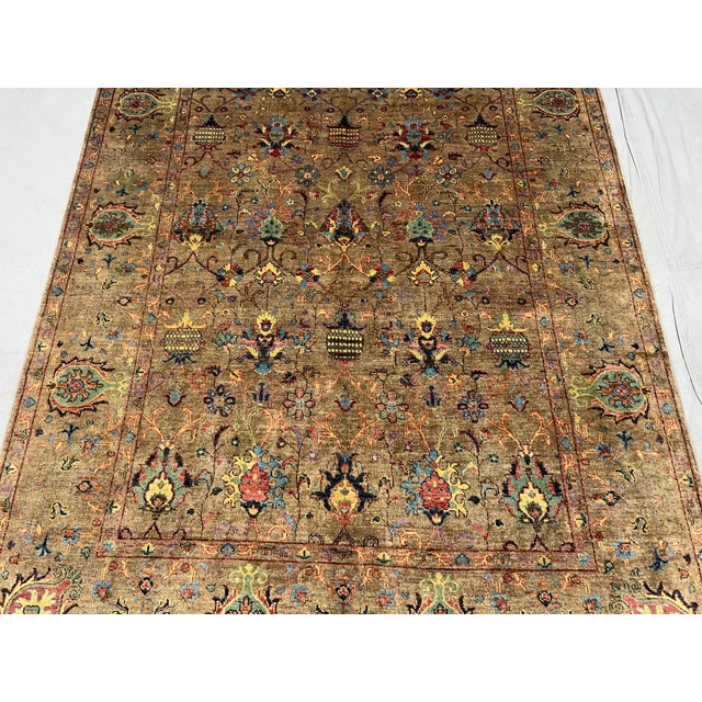 Taupe Afghan Sultani Natural Dye Wool Rug, Persian Floral Botanical ...