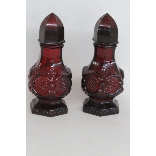 Avon Cape Cod Collection Ruby Red Glass Salt and Pepper Shakers 2pc Pair 4986b For Sale - Image 15 of 16