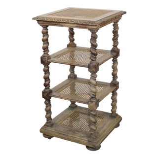 French Carved Wood Etagere With Caned Shelves, 19th Century For Sale