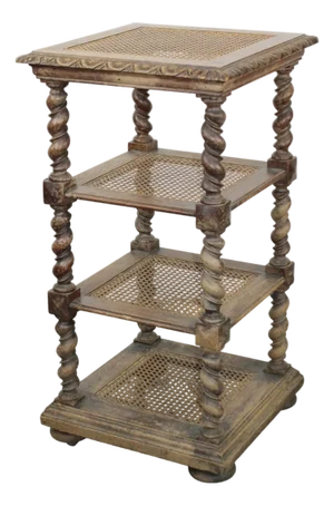 French Carved Wood Etagere With Caned Shelves, 19th Century
