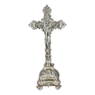Vintage French Style Metal Ornate Religious Altar Cross For Sale