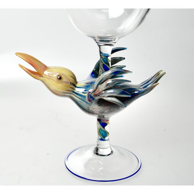 Glass Set of 4 Art Glass Bird Goblets by Janis Miltenberger For Sale - Image 7 of 8