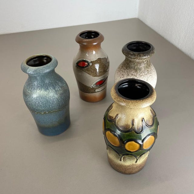 Vintage Fat Lava Pottery Vases attributed to Scheurich, Germany, 1970s, Set of 4 For Sale - Image 16 of 18