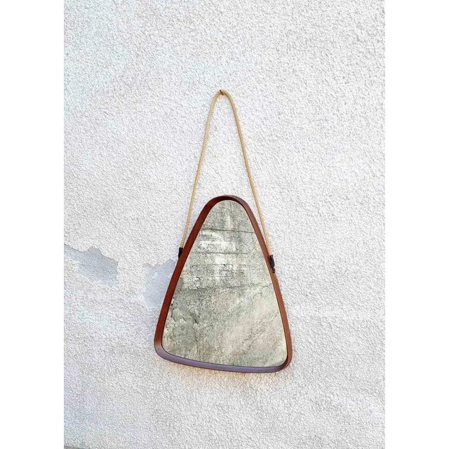 Glass Modern Triangular Teak Mirror by Franco Campo and Carlo Graffi, Italy, 1950s For Sale - Image 7 of 10