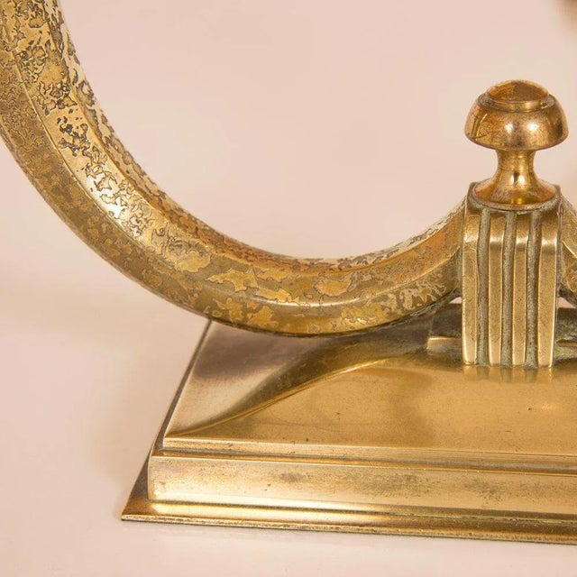 French Gilt Bronze Table Lamps with Original Shades by Genet Et Michon, 1930s, Set of 2 For Sale - Image 3 of 6