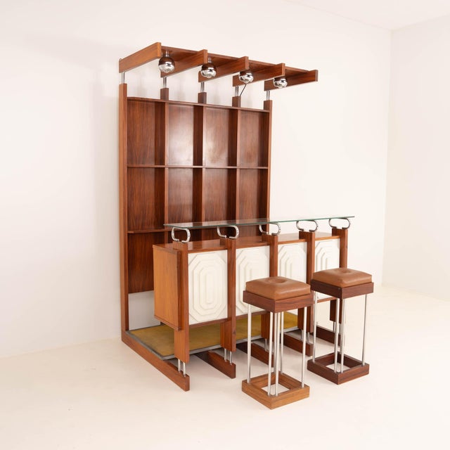 Italian Bar Unit with Stools, 1970s, Set of 3 For Sale - Image 13 of 13