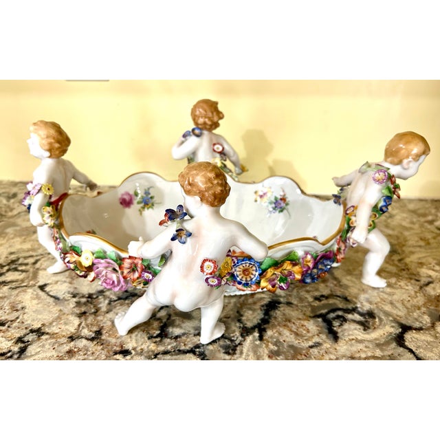 Ceramic Antique, Schierholz Plaue, Porcelain Centerpiece/ Serving Bowl, W/Cherubs & Floral Decorations, C1890-1910 For Sale - Image 7 of 12