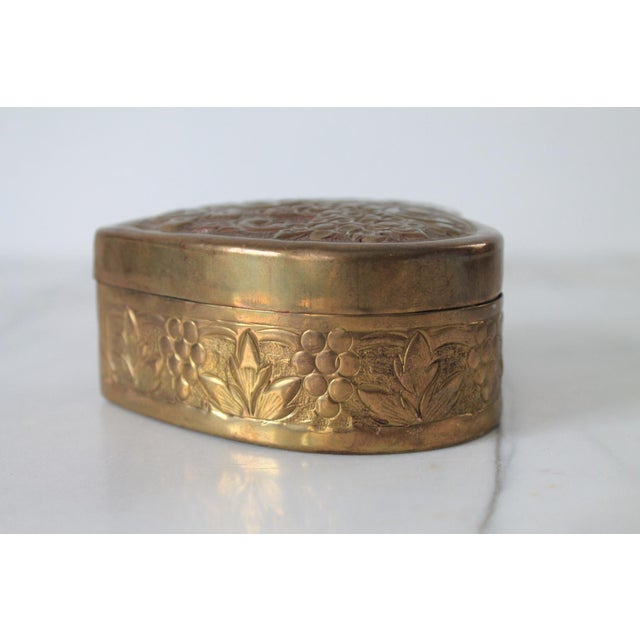 Metal Vintage Brass Heart Shaped Trinket Box For Sale - Image 7 of 10