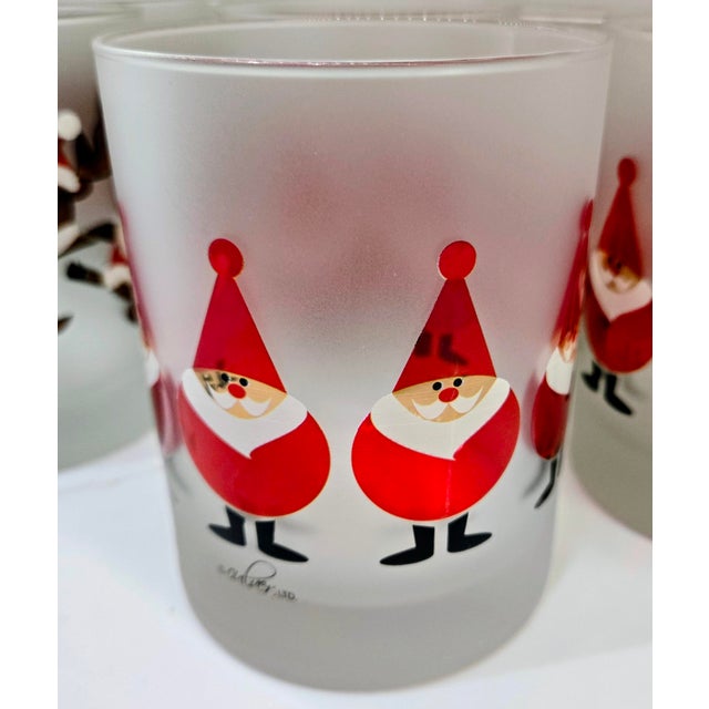 Mid-Century Modern Vintage Culver LTD Christmas Santa & Reindeer Frosted Tumblers, Set of 6 For Sale - Image 3 of 10