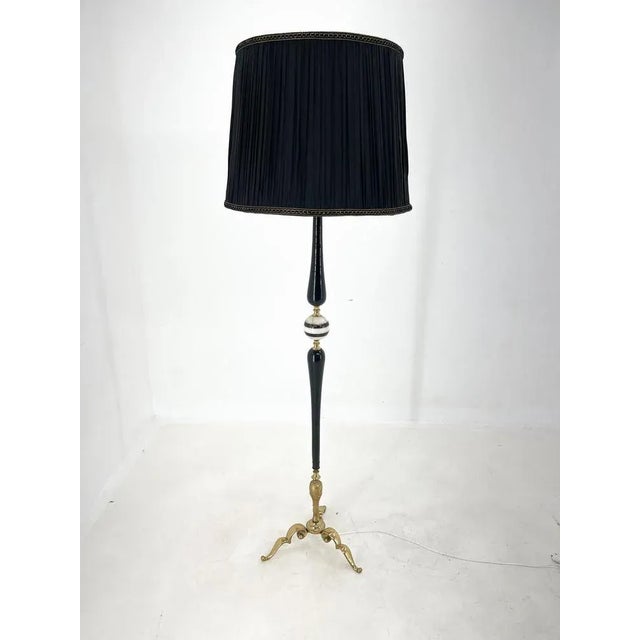 Mid-Century Brass, Onyx & Ebonized Wood Floor Lamp, Italy, 1950s For Sale - Image 11 of 12