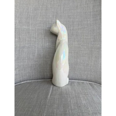 Mid-Century Modern Iridescent Ceramic Cat Figurines - Set of 2 For Sale - Image 4 of 16