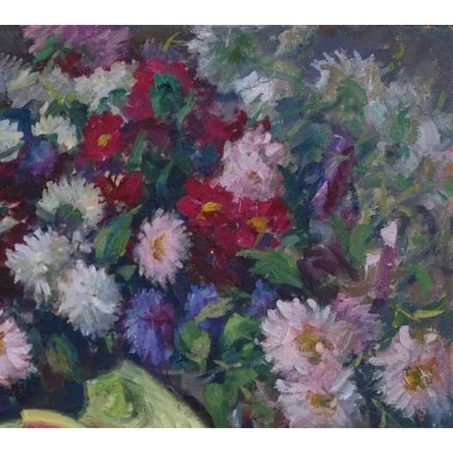 Realism 1980s Original Still Life Oil Painting: Flowers and Food, Art 78-88 For Sale - Image 3 of 6