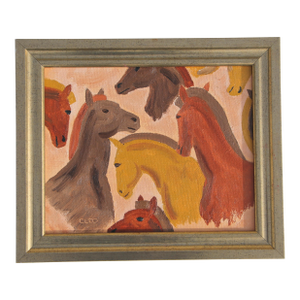 Horses Portraits Minimalism English Traditional Burnt Orange Naples Yellow Sepia Original Oil Painting Cleo Plowden