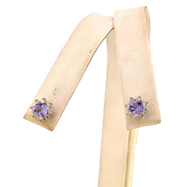 Traditional Natural Sapphire Diamond Halo Stud Earrings 14k WG 1.02 TCW Certified For Sale - Image 3 of 10