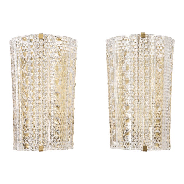 1960"s Large Demi Lune Sconces by Carl Fagerlund for Orrefors - a Pair For Sale