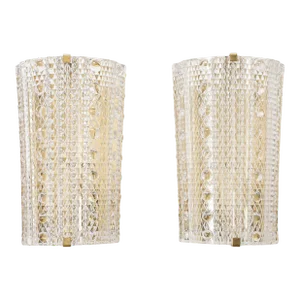 1960"s Large Demi Lune Sconces by Carl Fagerlund for Orrefors - a Pair