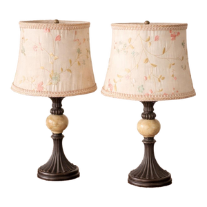 Pair of Petite Floral Embroidered Table Lamps by Collections Etc.